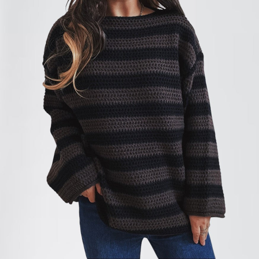 Chunky Striped Knit Sweater – Cozy Oversized Pullover
