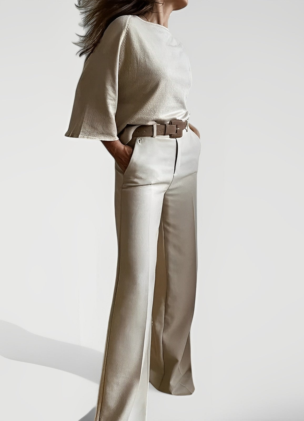 Elegant Wide-Leg Pantsuit – Chic Minimalist Set for Women | High-Waist Trousers & Relaxed Top