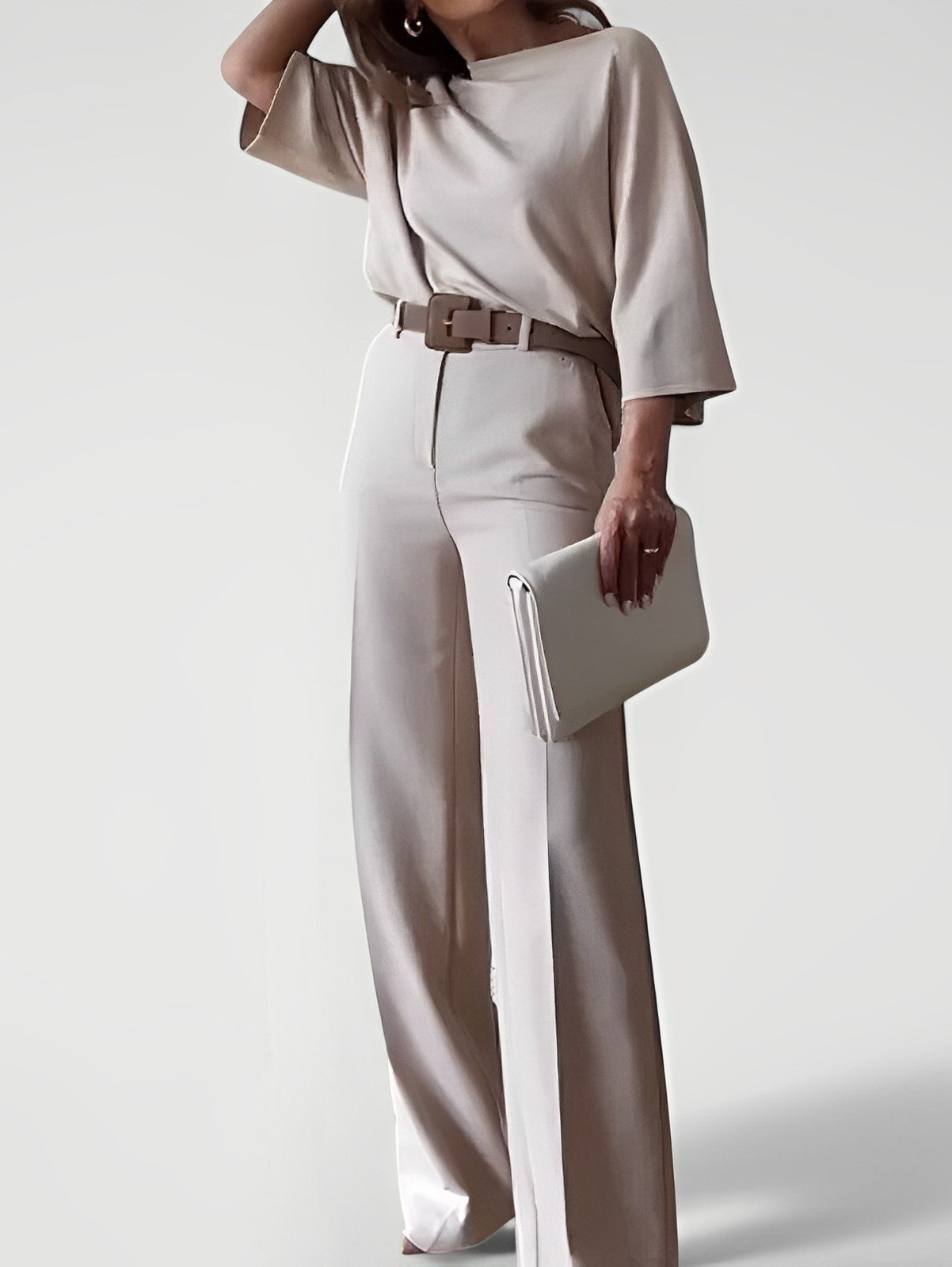 Elegant Wide-Leg Pantsuit – Chic Minimalist Set for Women | High-Waist Trousers & Relaxed Top