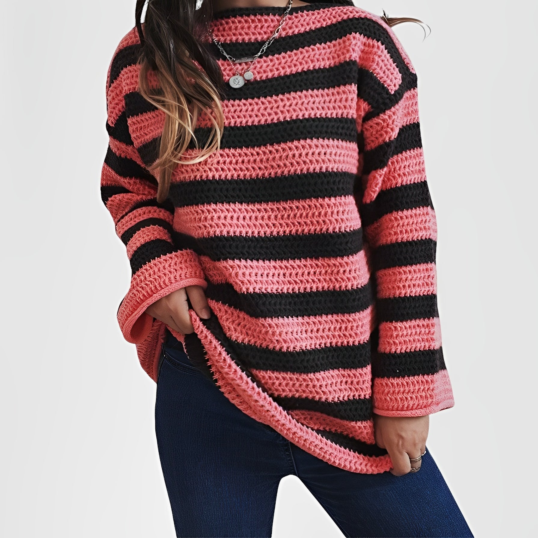 Chunky Striped Knit Sweater – Cozy Oversized Pullover