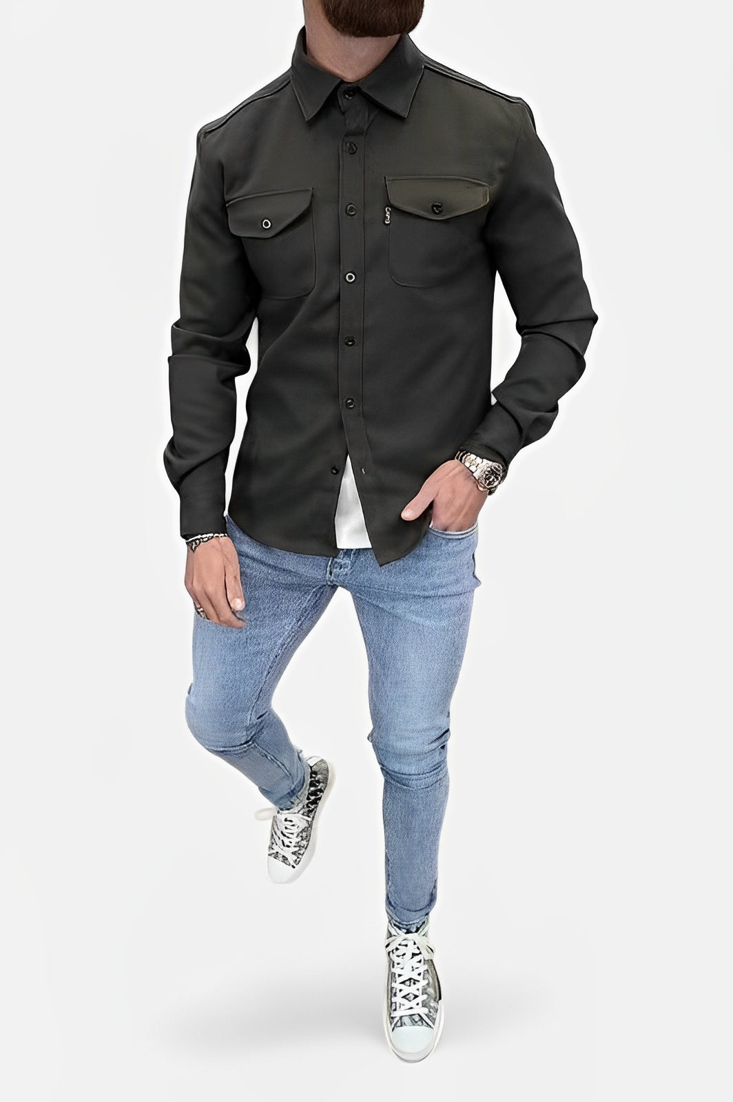 Minimalist Utility Shirt – Slim Fit with Dual Chest Pockets