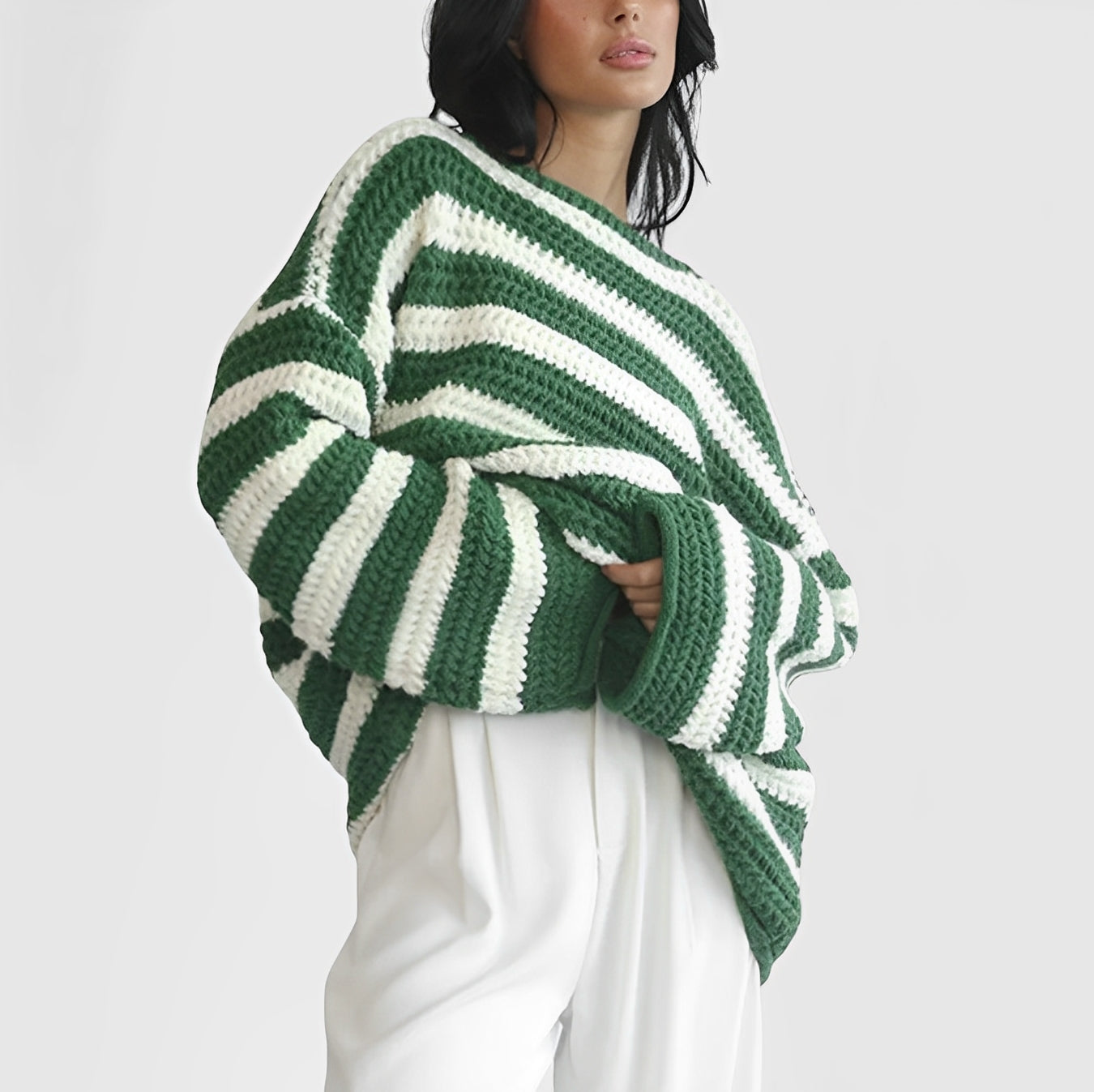 Chunky Striped Knit Sweater – Cozy Oversized Pullover