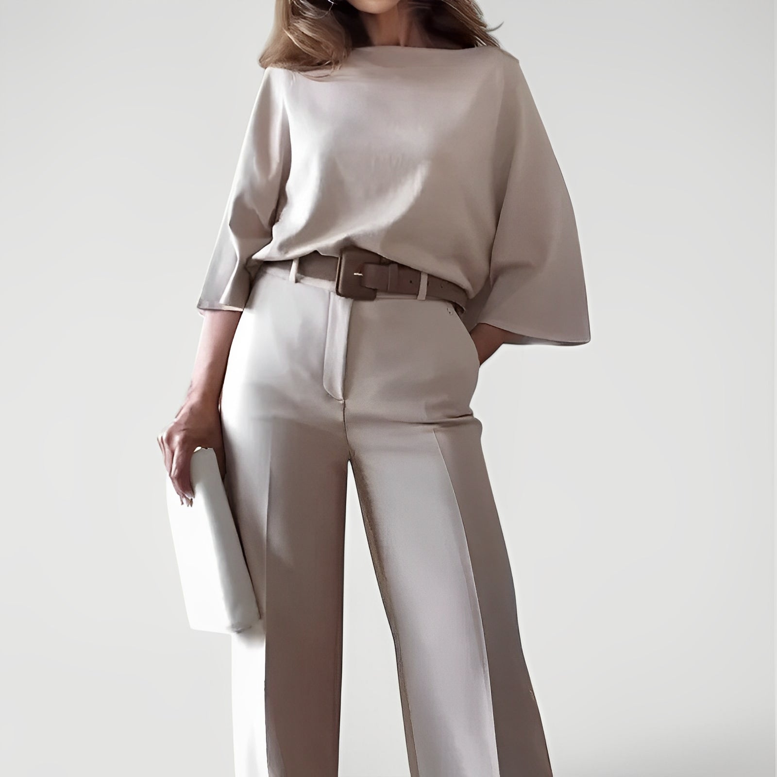 Elegant Wide-Leg Pantsuit – Chic Minimalist Set for Women | High-Waist Trousers & Relaxed Top