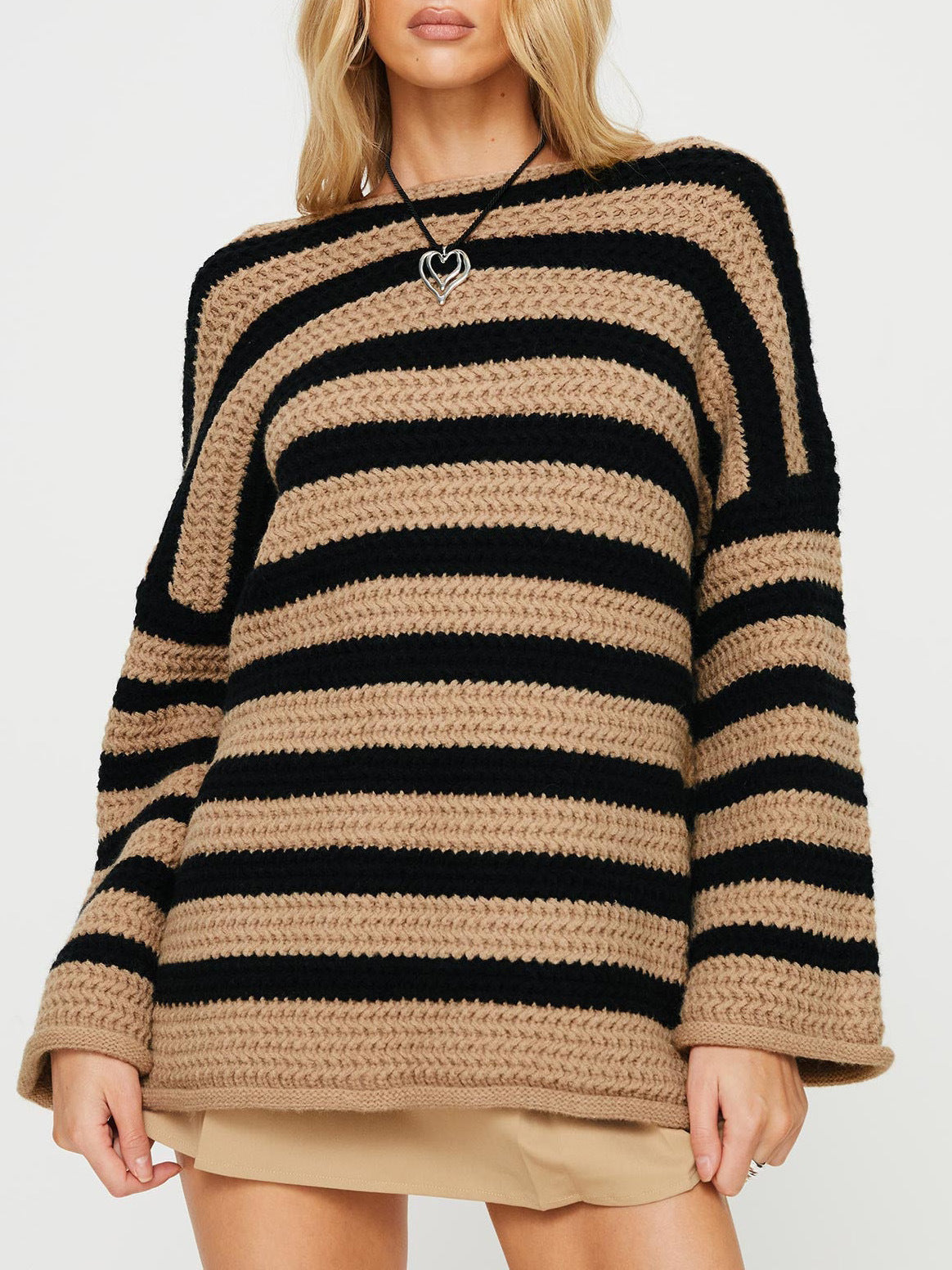 Chunky Striped Knit Sweater – Cozy Oversized Pullover